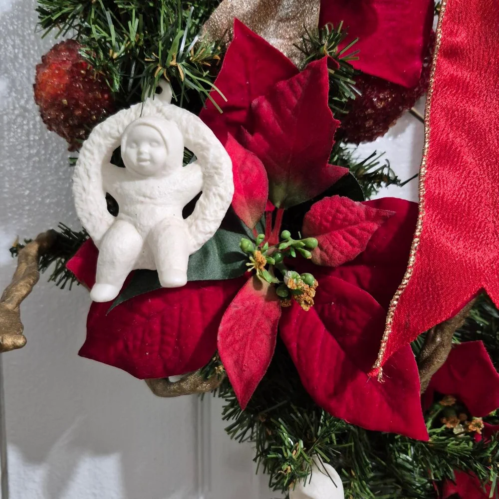 Holiday Christmas Wreath One Size‎ Red Green Gold White Ornaments